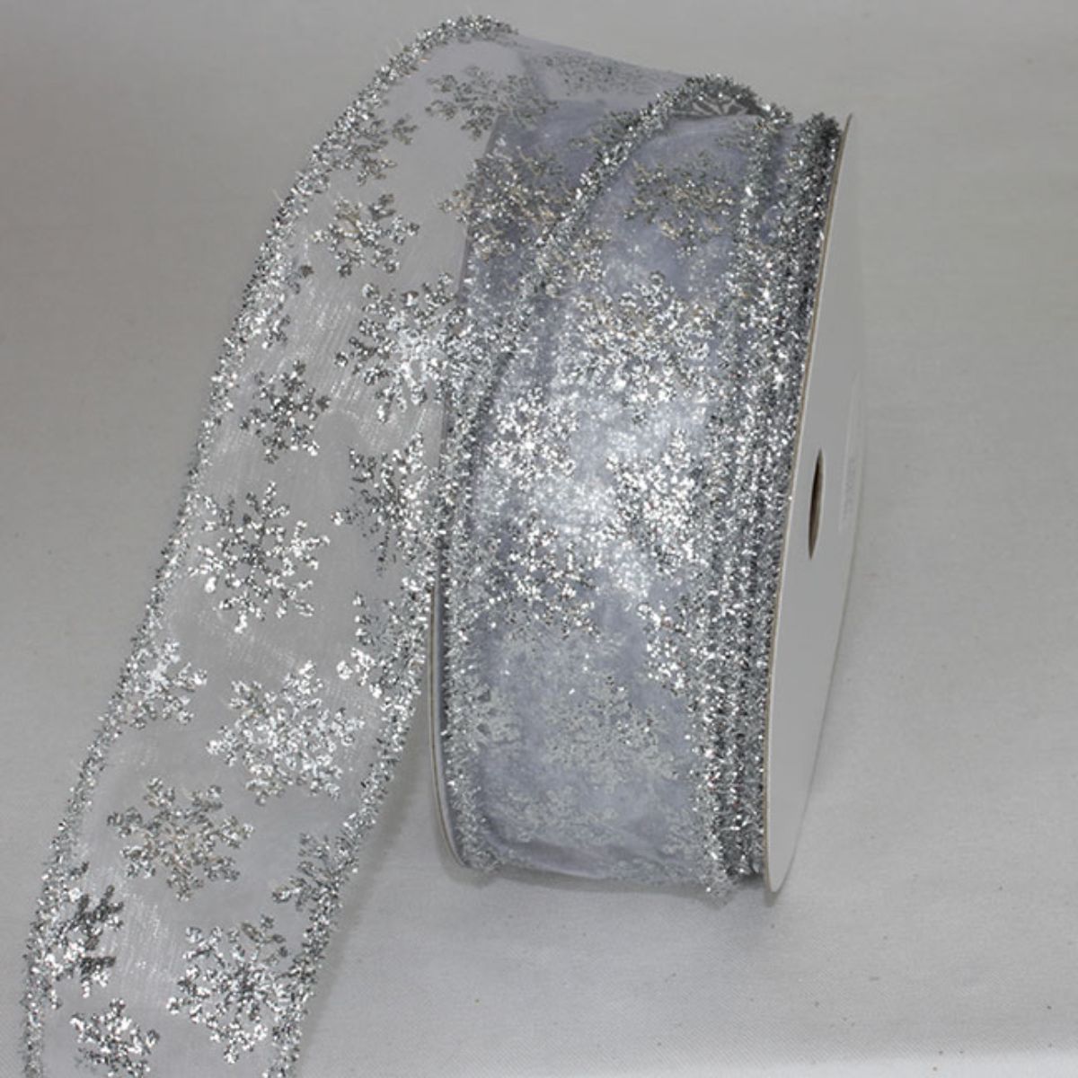 The Ribbon People Silver Christmas Snowflakes Metallic Ribbed Wired Craft Ribbon 2" x 20 Yards