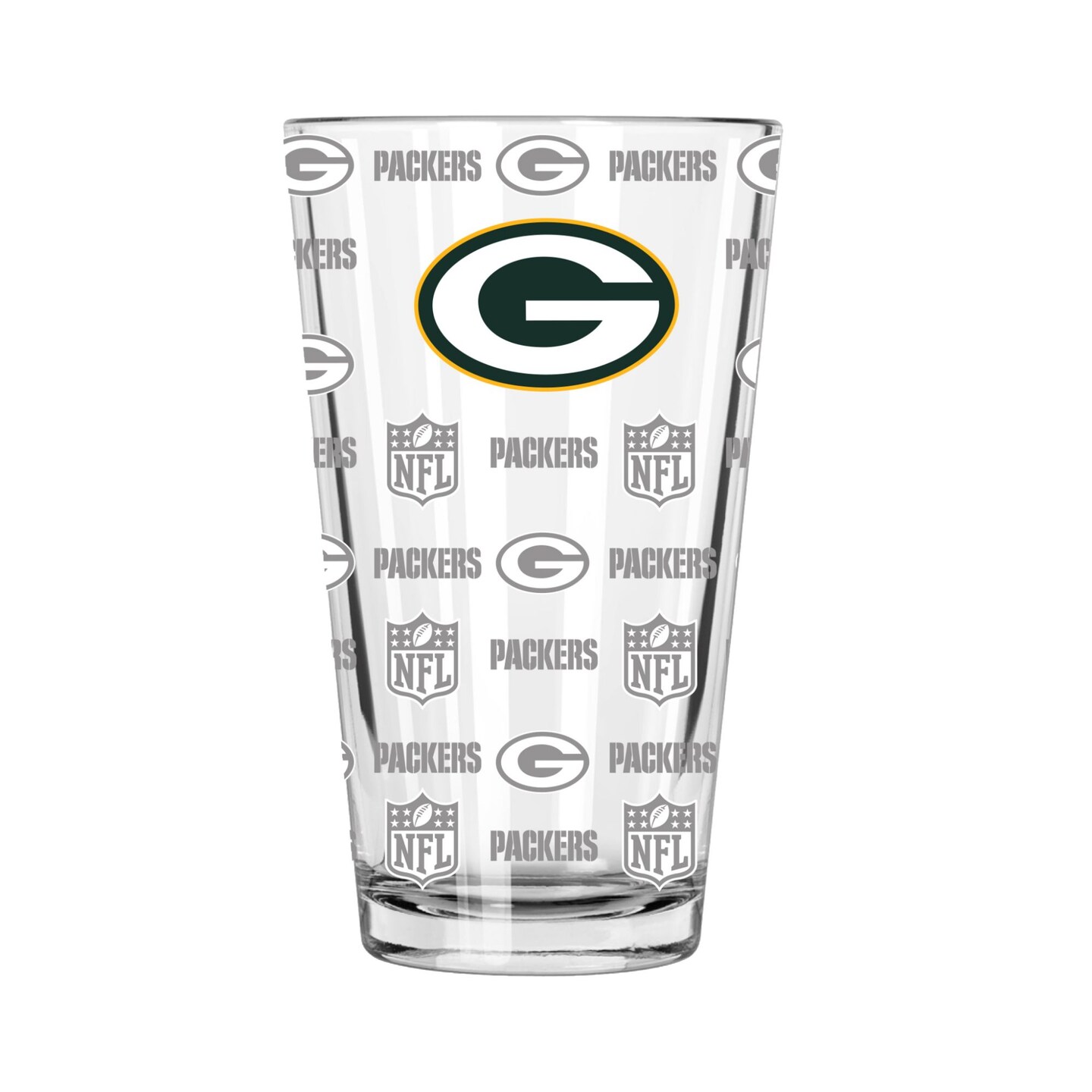 The Memory Company 5.75&#x22; Clear and Yellow NFL Green Bay Packers&#xA0;Sandblasted Pint Glass 16 oz.
