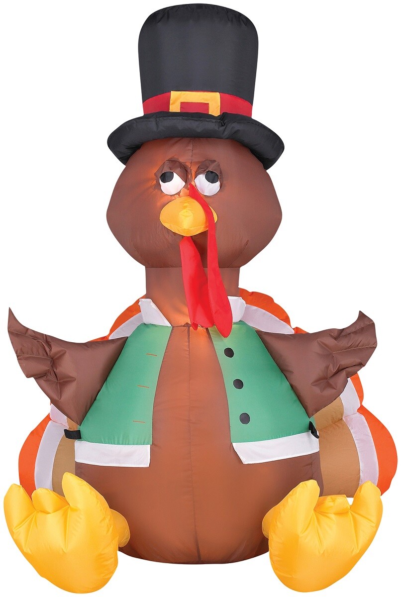 The Costume Center 48&#x22; Brown and Yellow Thanksgiving Inflatable Outdoor Happy Turkey