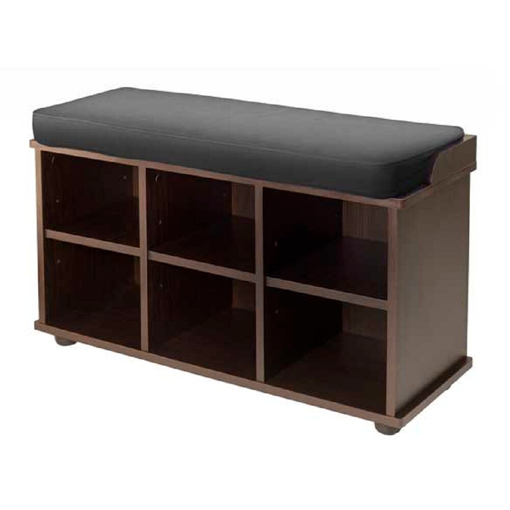 Contemporary Home Living 19” Black and Brown Bench with Six Cube Storage and Cushion Seat