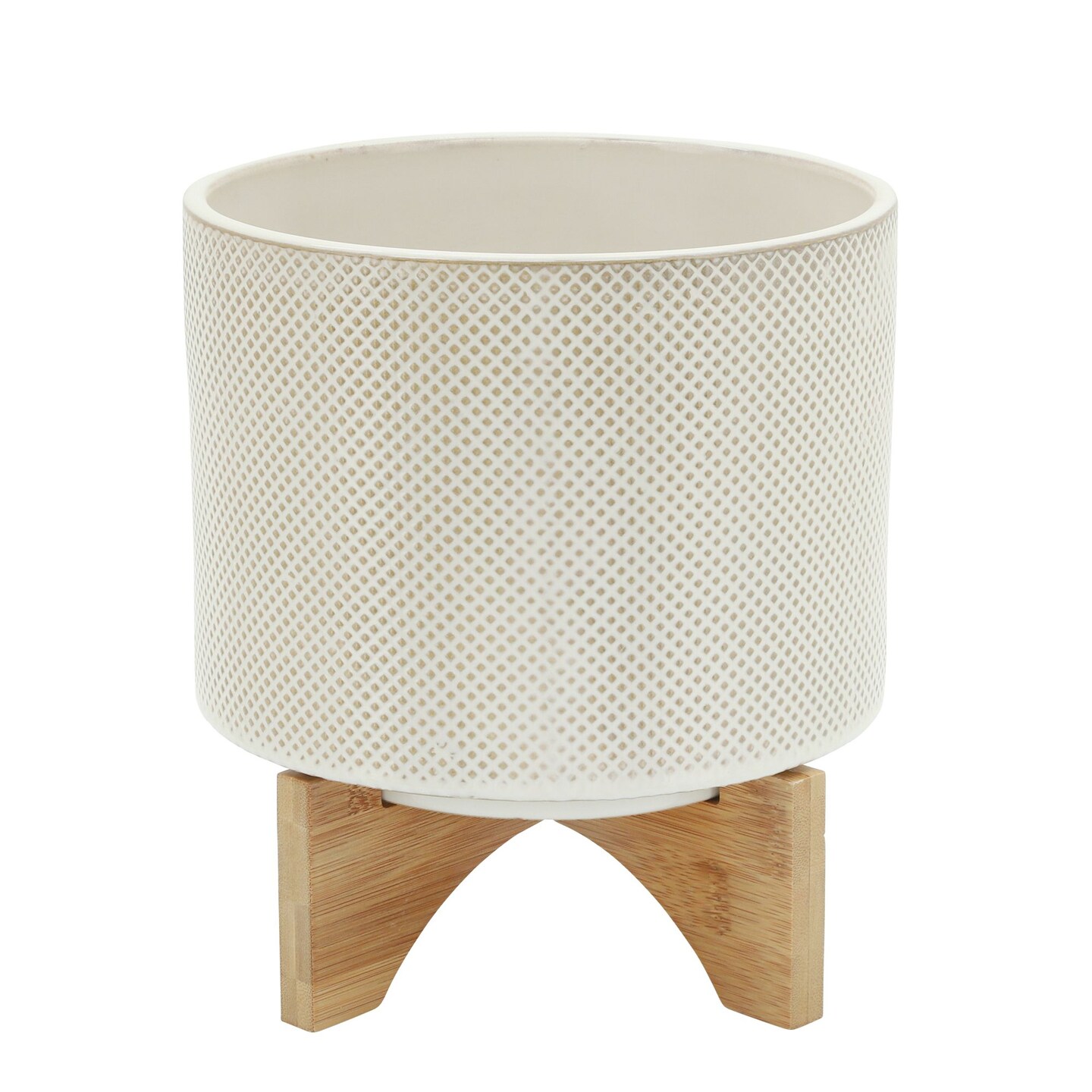 Kingston Living 9" White and Tan Brown Dots Ceramic Planter on Stand