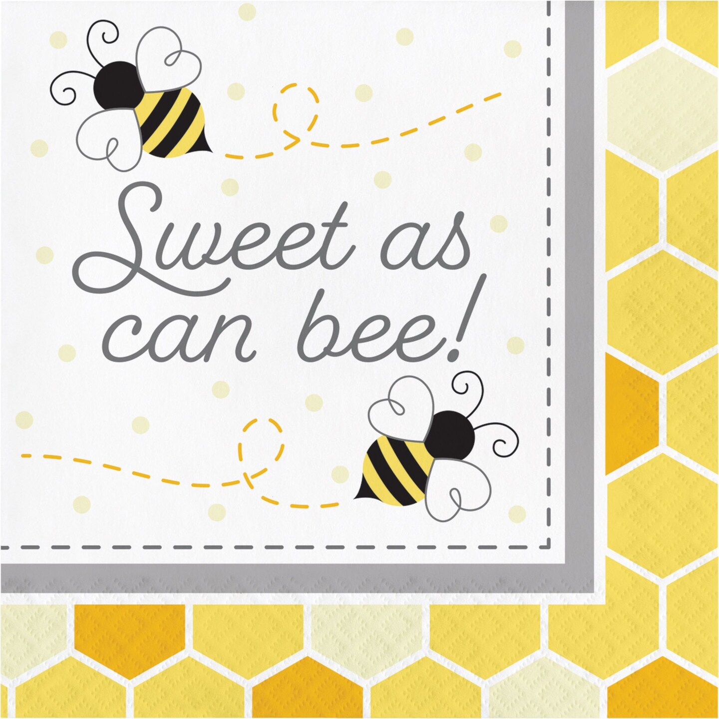 Party Central Club Pack of 192 White and Yellow &#x22;Sweet as can bee&#x22; Napkins 12.8&#x22;