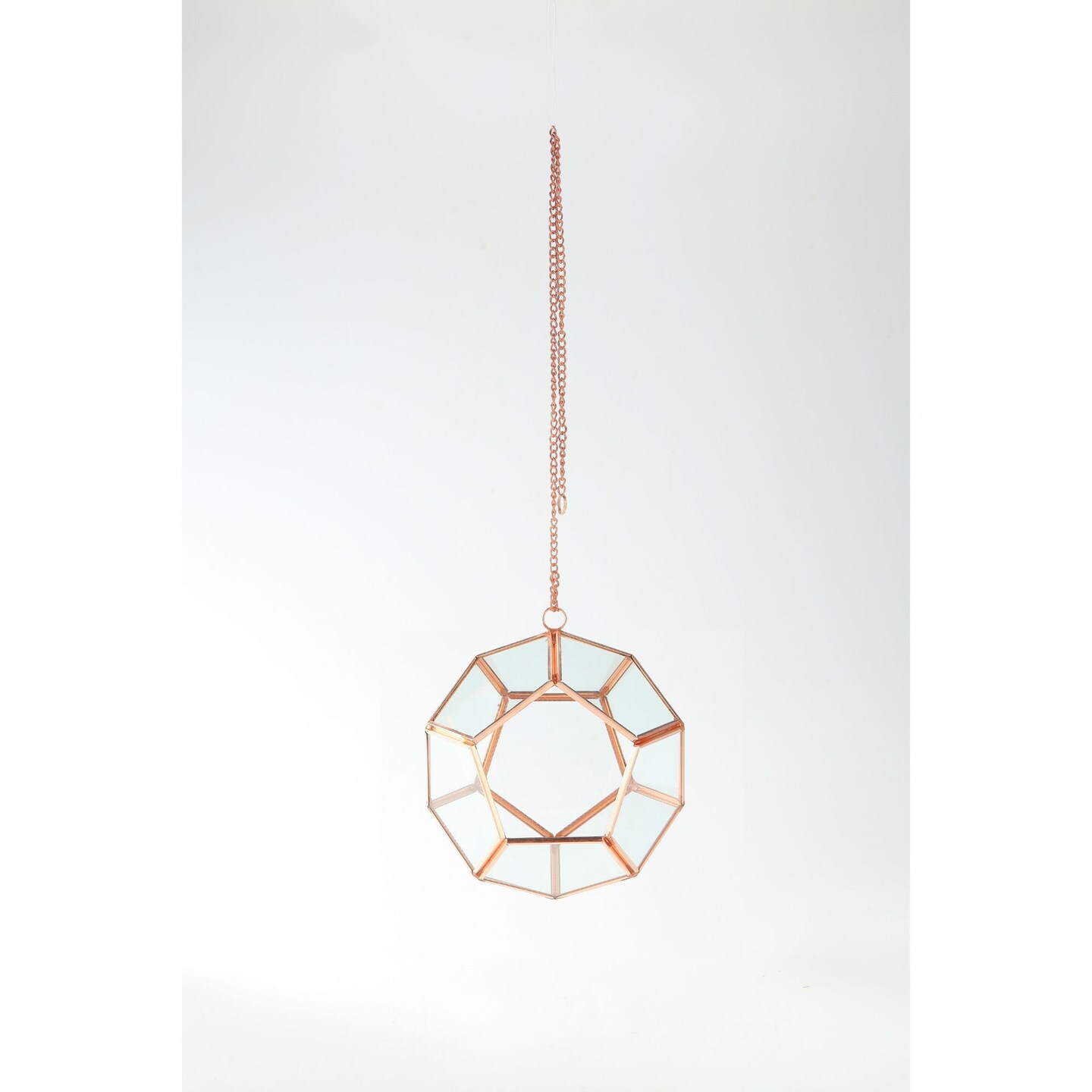 CC Home Furnishings Pentagon Hand Blown Glass Terrarium with Chain - 7.5" - Rose Gold