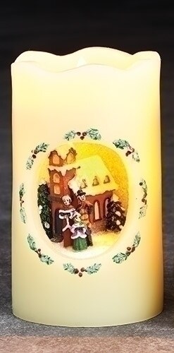 Roman 5&#x22; Ivory White and Brown Carolers Scene Flickering Flame-less LED Candle