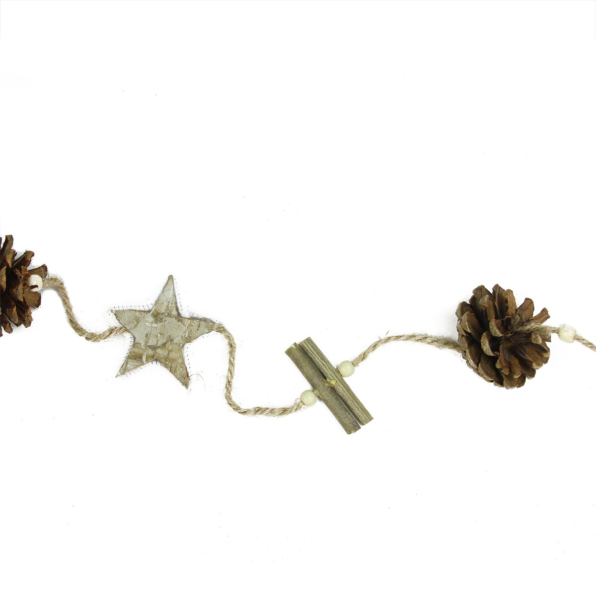 Gallerie II 5&#x27; Natural Brown Birch Bark Stars, Twigs and Pine Cone Artificial Christmas Garland - Unlit