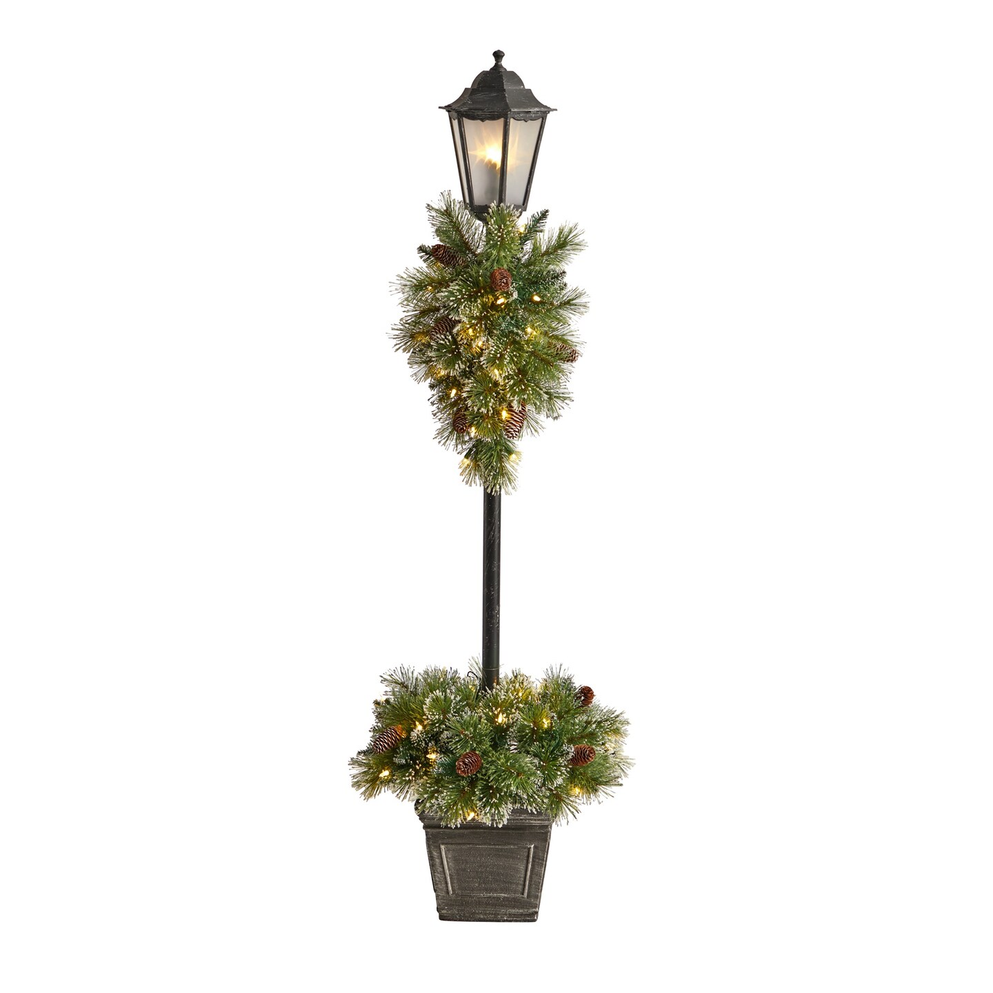 Nearly Natural 5’ Artificial LED Lighted Christmas Lamp Post with Garland