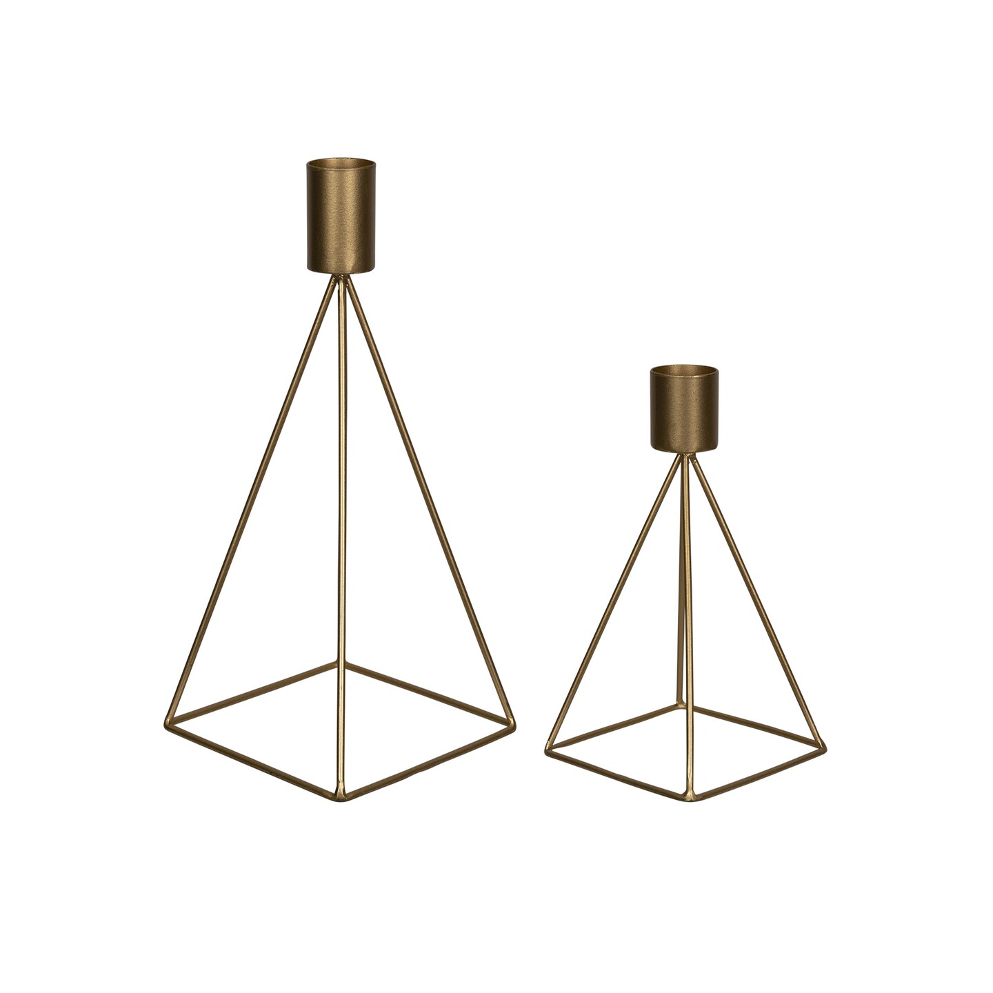 Contemporary Home Living Set of 2 Gold Tone Geometric Handcrafted Taper Candle Holders 11"