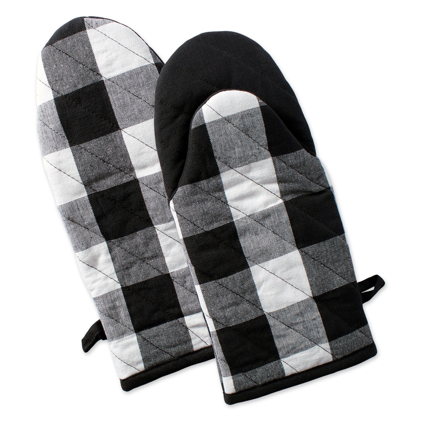 Contemporary Home Living Buffalo Check Cotton Kitchen Oven Mitts - 13" - Black and White - Set of 2