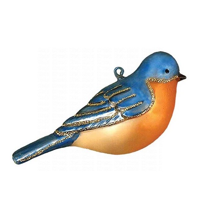 GC Home &#x26; Garden 4&#x22; Blue and Gold Bird Hand Blown Glass Hanging Figurine Ornament