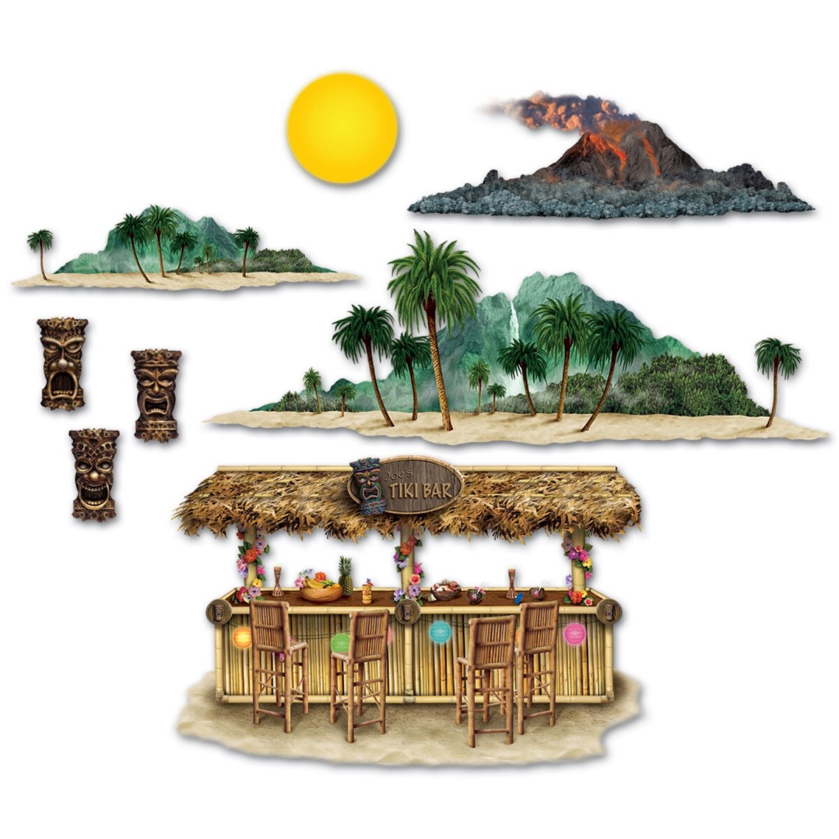 Party Central Club Pack of 96 Green and Brown Insta-Theme Island Paradise Wall Decors 53&#x22;
