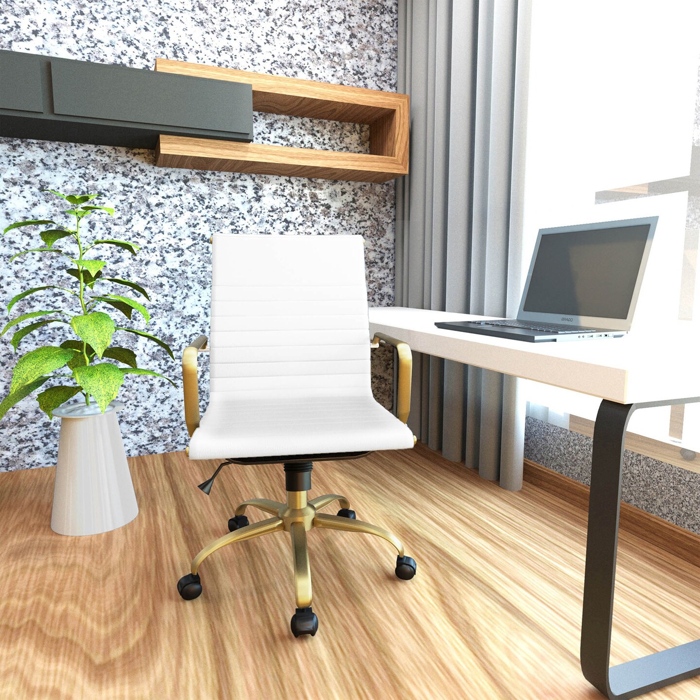 LeisureMod Harris Office Chair with Gold Frame