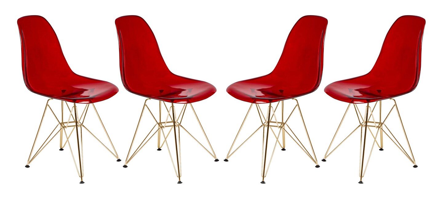 LeisureMod Cresco Molded Eiffel Side Chair with Gold Base, Set of 4