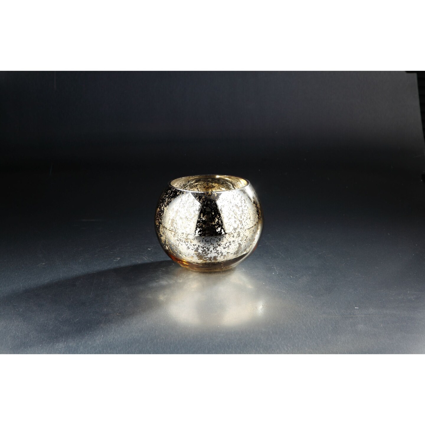 CC Home Furnishings 8&#x22; Metallic Silver and Gold Round Mercury Glass Votive Candle Holder