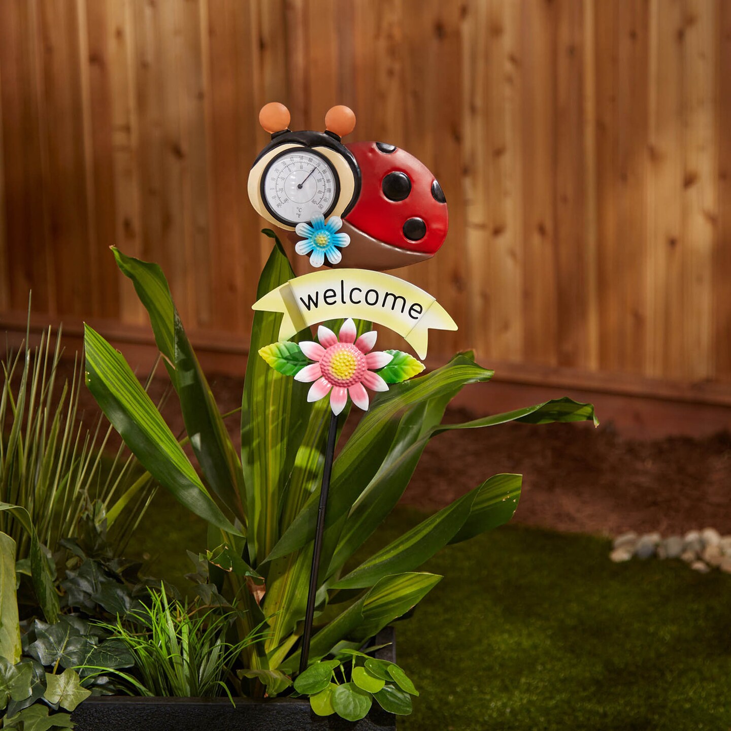 Accent Plus Home Decorative Metal Thermometer Garden Stake - Ladybug