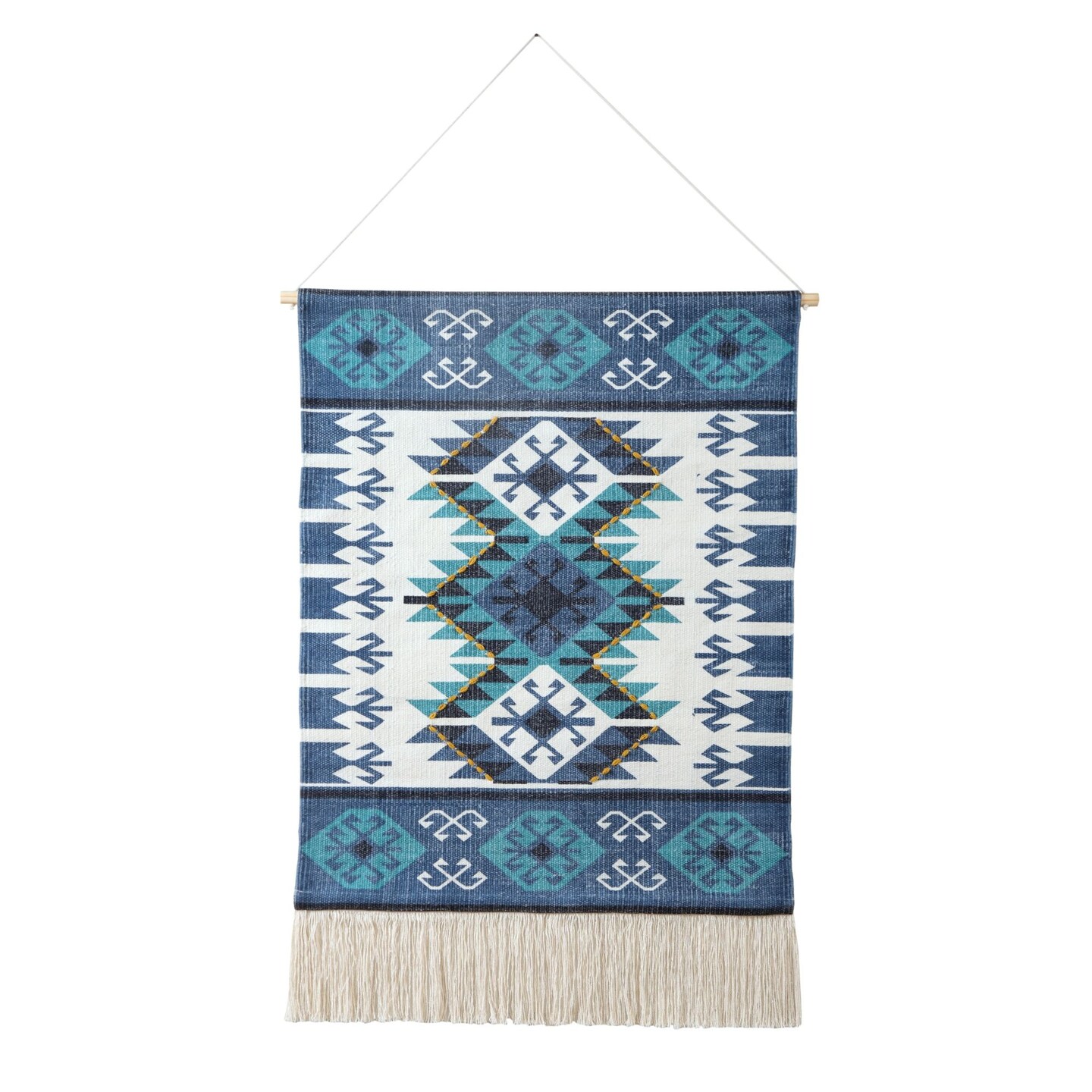 Laddha Home Designs Boho Bordered Woven Cotton Fringed Wall Hanging Tapestry 36" x 19.5"
