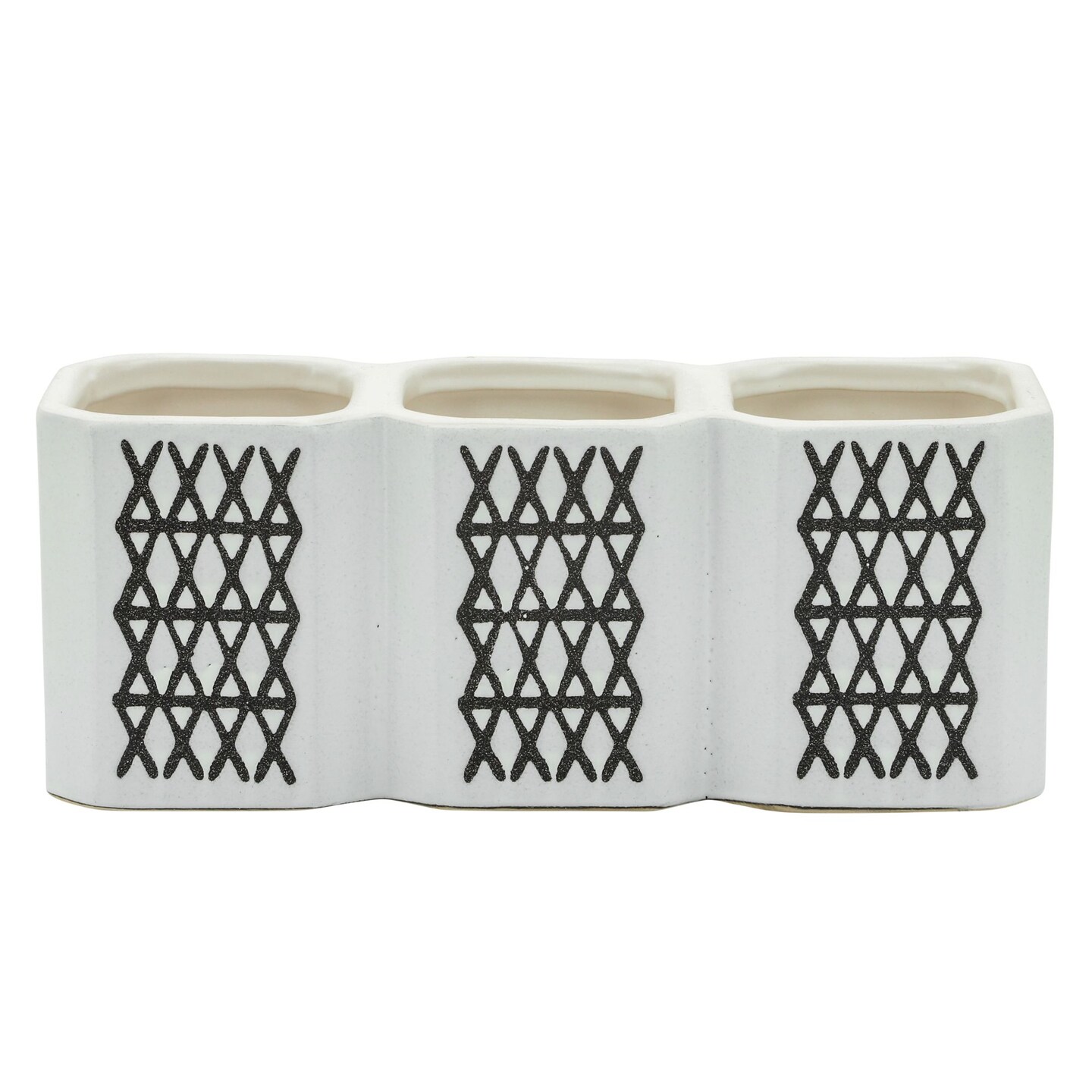 Kingston Living Geometric Triple Cup Pen Holder - 10&#x22; - Black and White