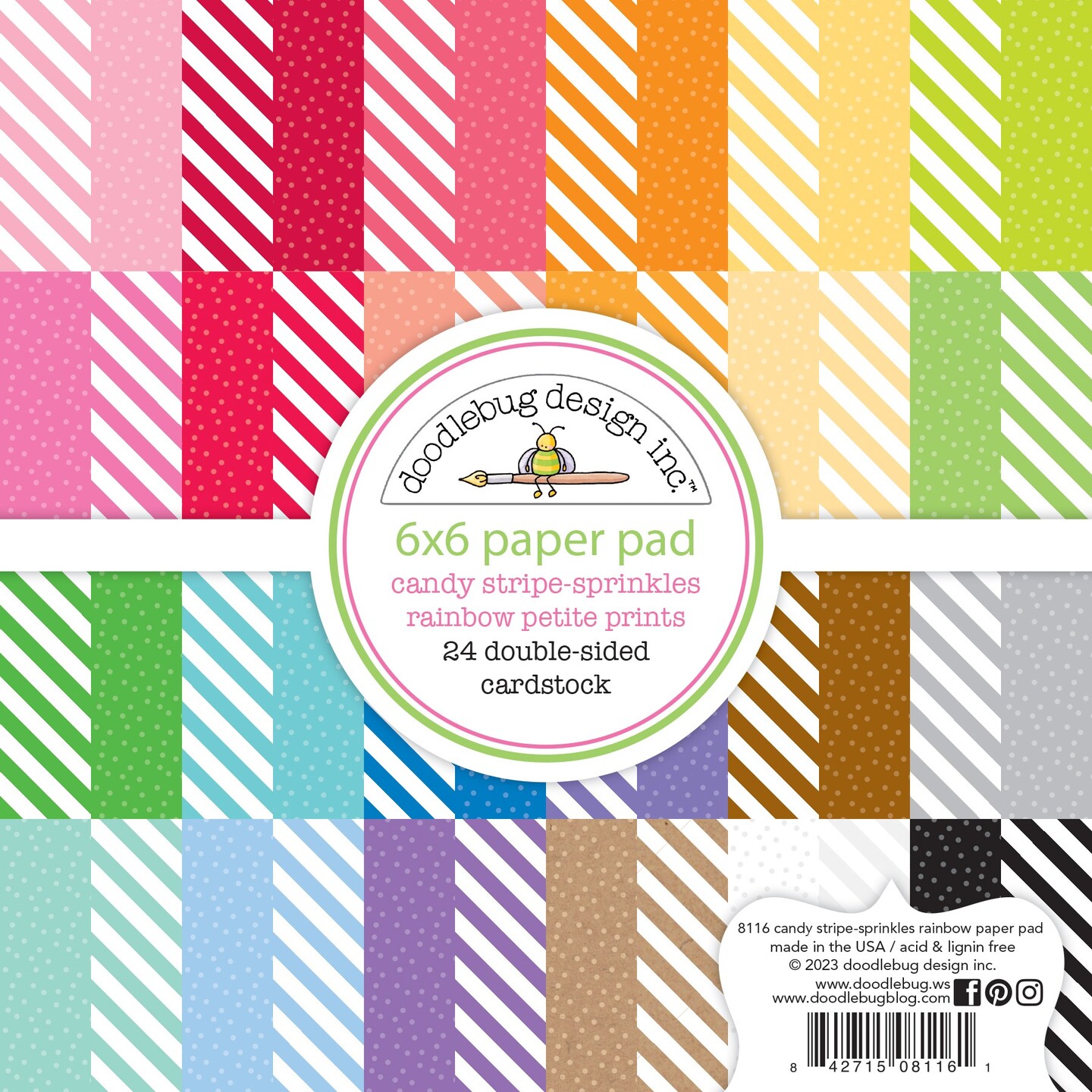 Doodlebug Petite Prints Double-Sided Paper Pad 6"X6" 24/Pkg-Candy Stripe-Sprinkles