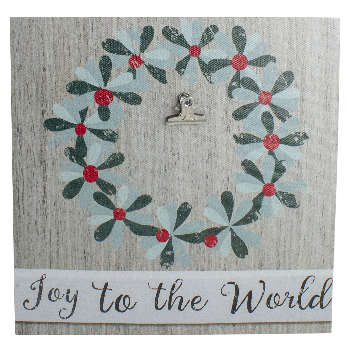 Northlight 10&#x22; Christmas Wreath and Joy to the World Canvas Wall Art with Photo Clip