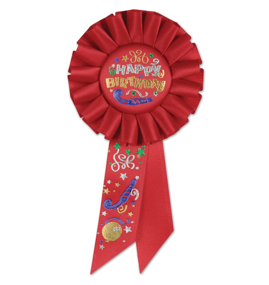 Beistle Pack of 6 Red and Blue "Happy Birthday" Celebration Party Rosette Ribbons 6.5"