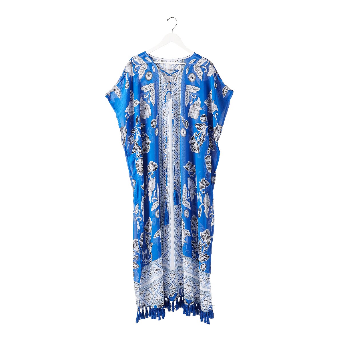 Contemporary Home Living Indigo Blue Women Adult Poolside Kaftan with Fringe - One Size