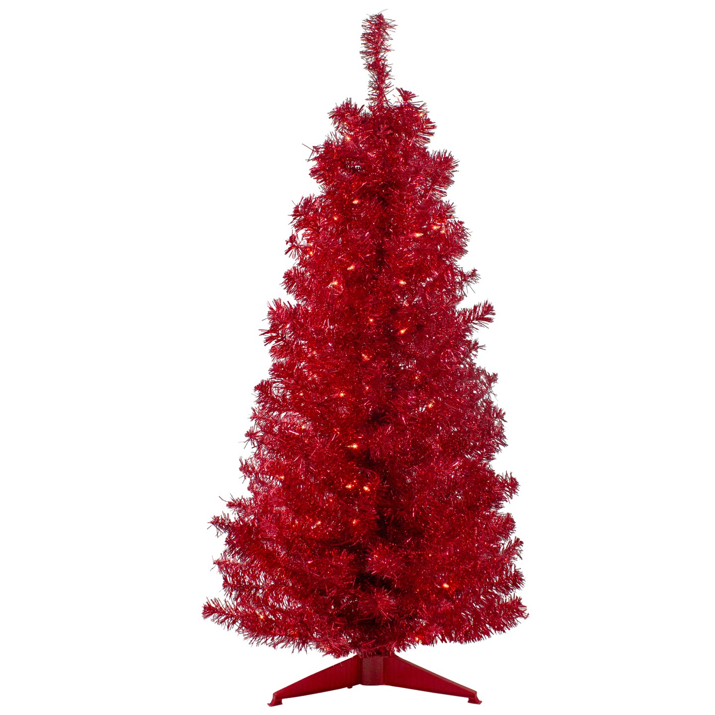 Northlight 4&#x27; Pre-Lit Slim Red Artificial Christmas Tree - Clear Lights