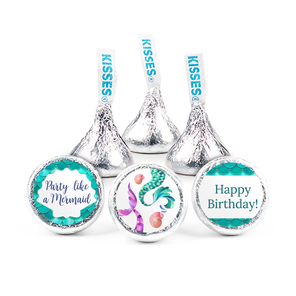 324ct Mermaid Kid&#x27;s Birthday Stickers for Hershey&#x27;s Kisses Pink &#x26; Purple Party Supplies - DIY - By Just Candy