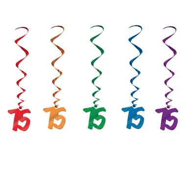 Beistle Pack of 30 Assorted Color 75th Birthday Metallic Spiral Hanging Party Decoration Whirls 36&#x22;