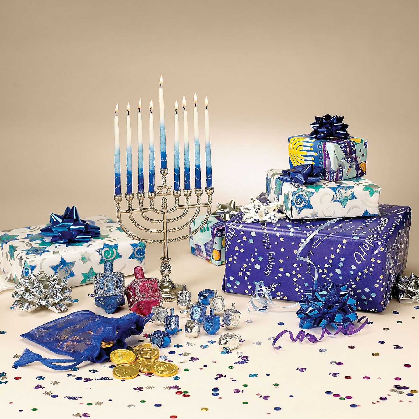 Rite Lite &#x22;Jar&#x22; of Dreidels, Spin the Dreidel Hanukkah Game with 25 Silver/Blue Pieces