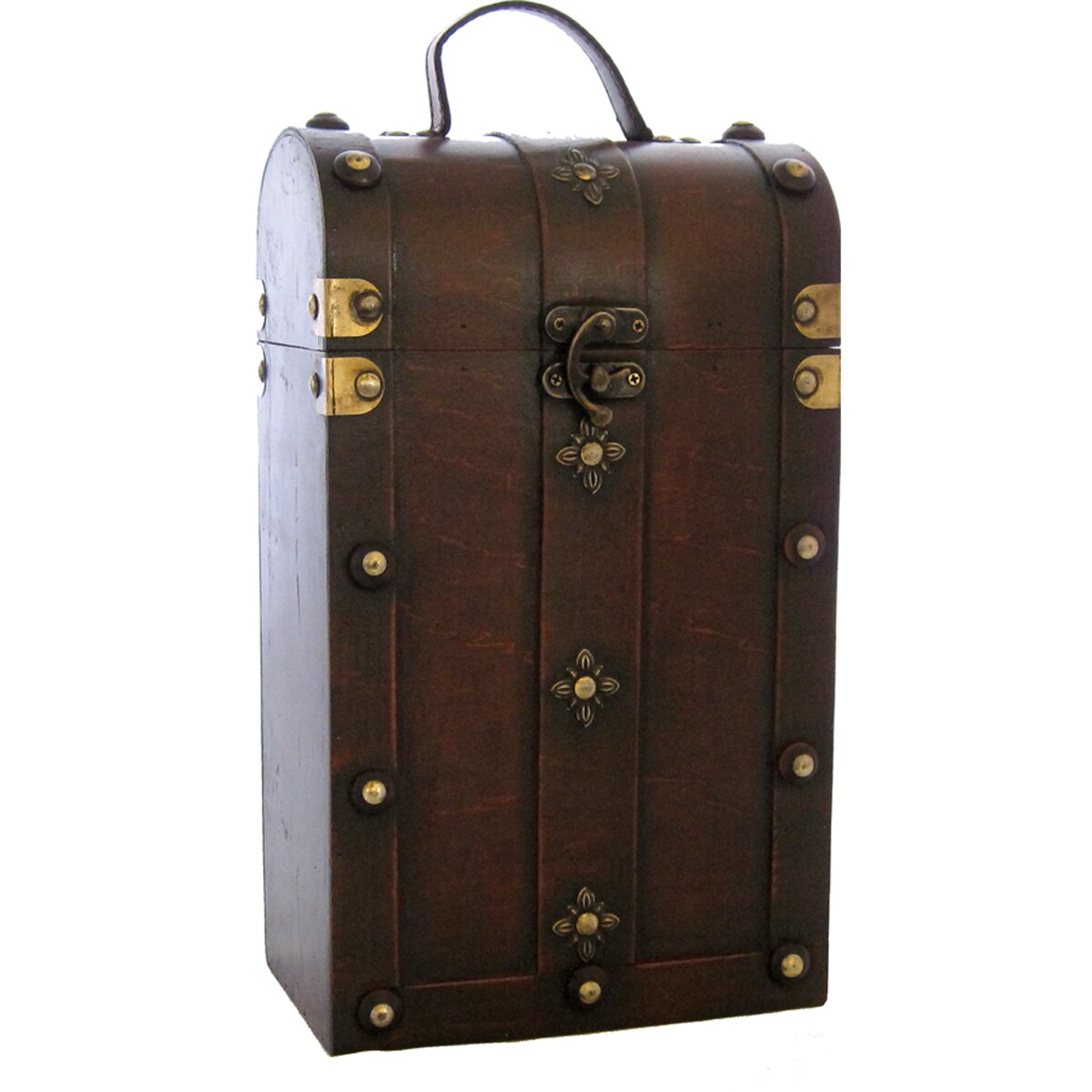 GC Home &#x26; Garden 13&#x22; Brown Leather Accents Medieval Wooden Two Wine Bottle Box Carrier
