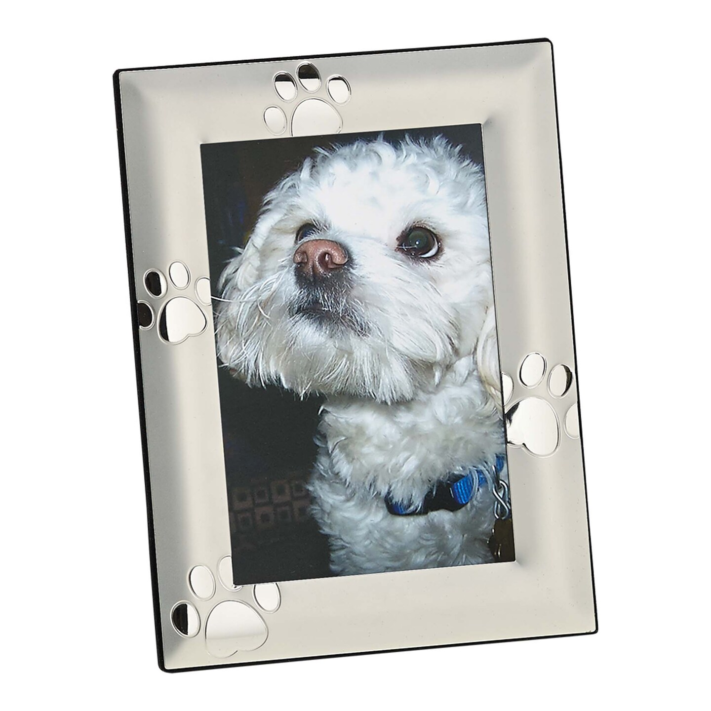 Contemporary Home Living 5&#x22; x 7&#x22; Rectangular Silver with Puppy Paw Print Border Photo Frame