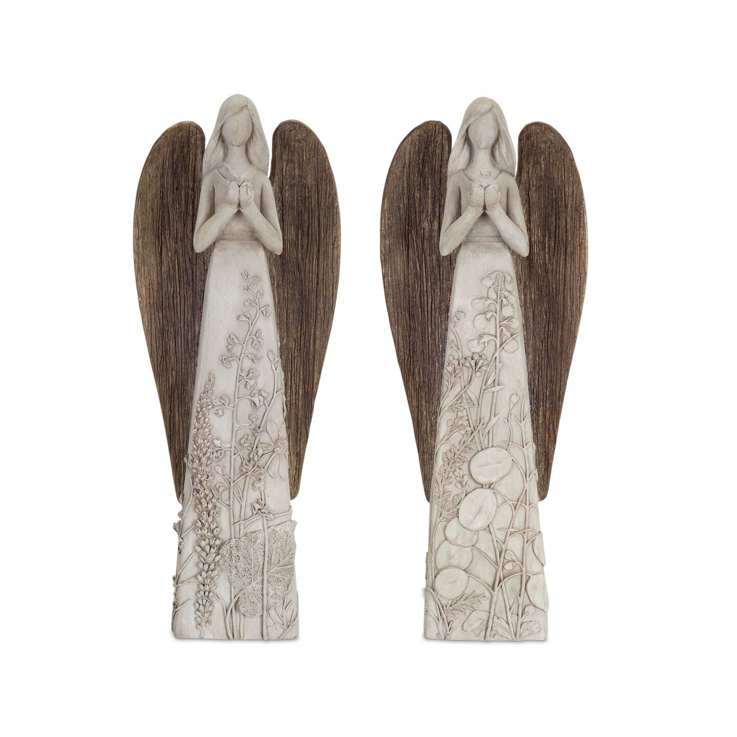 Melrose Angels with Bird Christmas Tabletop Figurines - 13" - Gray and Brown - Set of 2