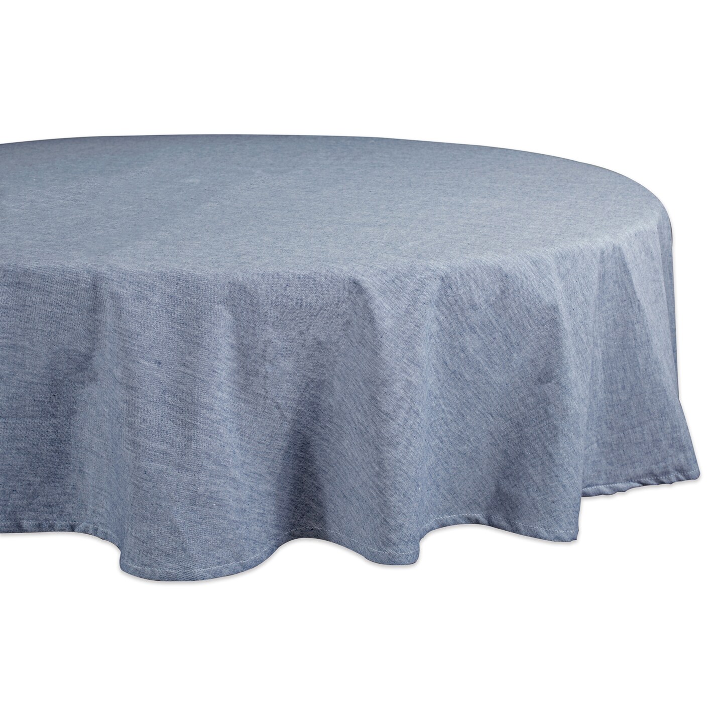 Contemporary Home Living Solid Round Chambray Cotton Dining Tablecloth - 70" - Cornflower Blue