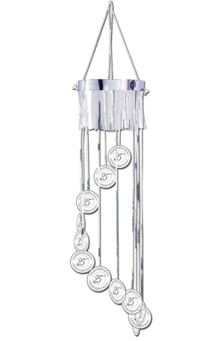 Party Central Club Pack of 12 Silver and White Spiral "25th" Wedding Anniversary Hanging Party Decors 40"