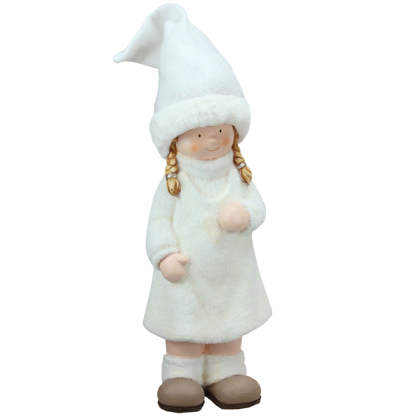 Northlight Winter Girl with Pigtails Christmas Figure - 19" - White and Beige