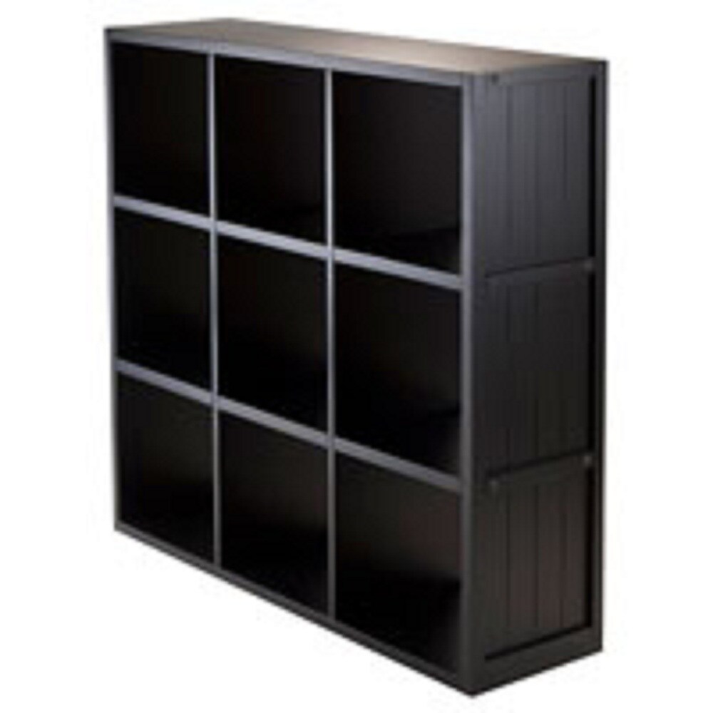 Contemporary Home Living 40&#x201D; Black Storage Shelf with Wainscoting Panel