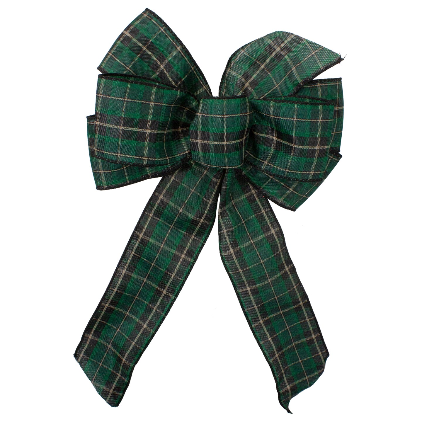 Northlight 14&#x22; x 9&#x22; Black and Green Plaid 6 Loop Christmas Bow Decoration