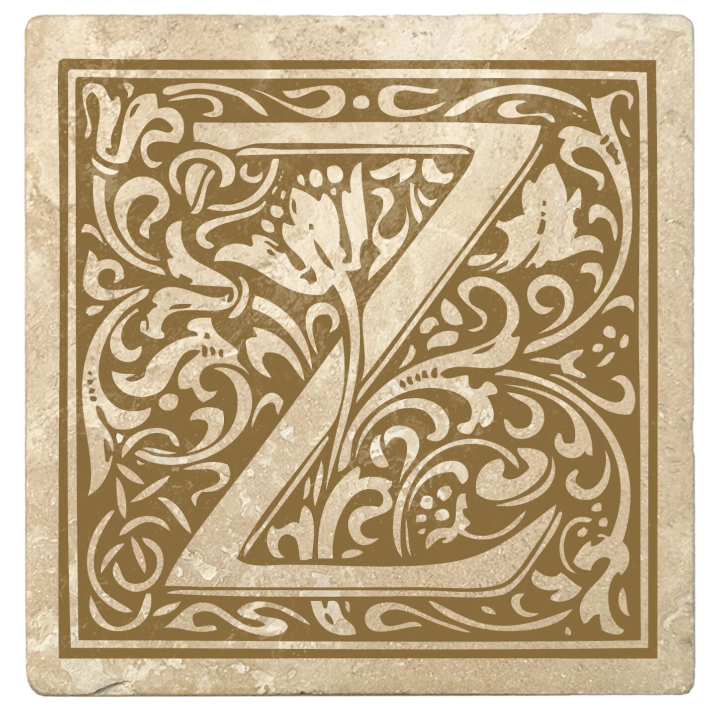Christmas by Krebs Set of 4 Ivory and Harvest Gold Alphabet "Z" Square Monogram Coasters 4"