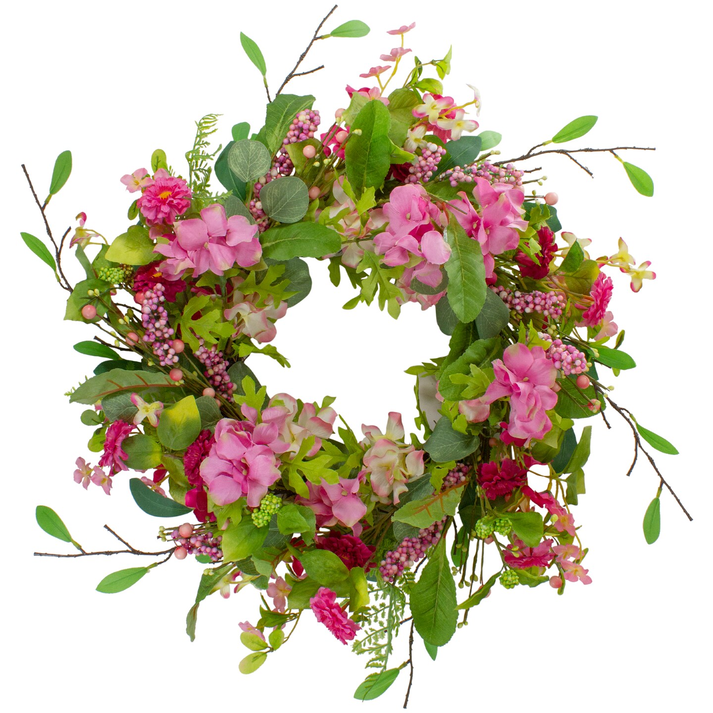 Northlight Chrysanthemum and Hydrangea Floral Spring Wreath, Pink 23&#x22;