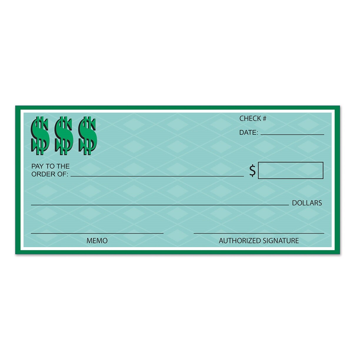 Beistle Set of 12 Green Casino Night Winner&#x27;s Check Party Decorations - 26.75&#x22;