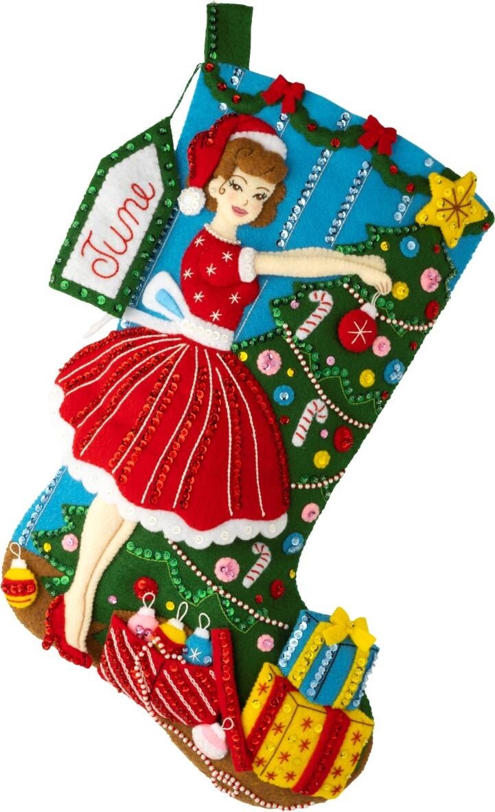 Bucilla Felt Stocking Applique Kit 18&#x22; Long-Vintage Christmas