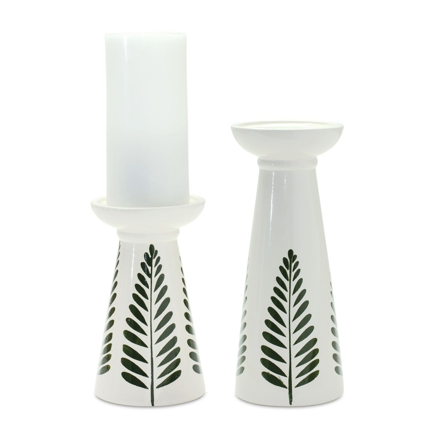 Melrose Set of 2 Leaf Glazed Candle Holders 7&#x22;