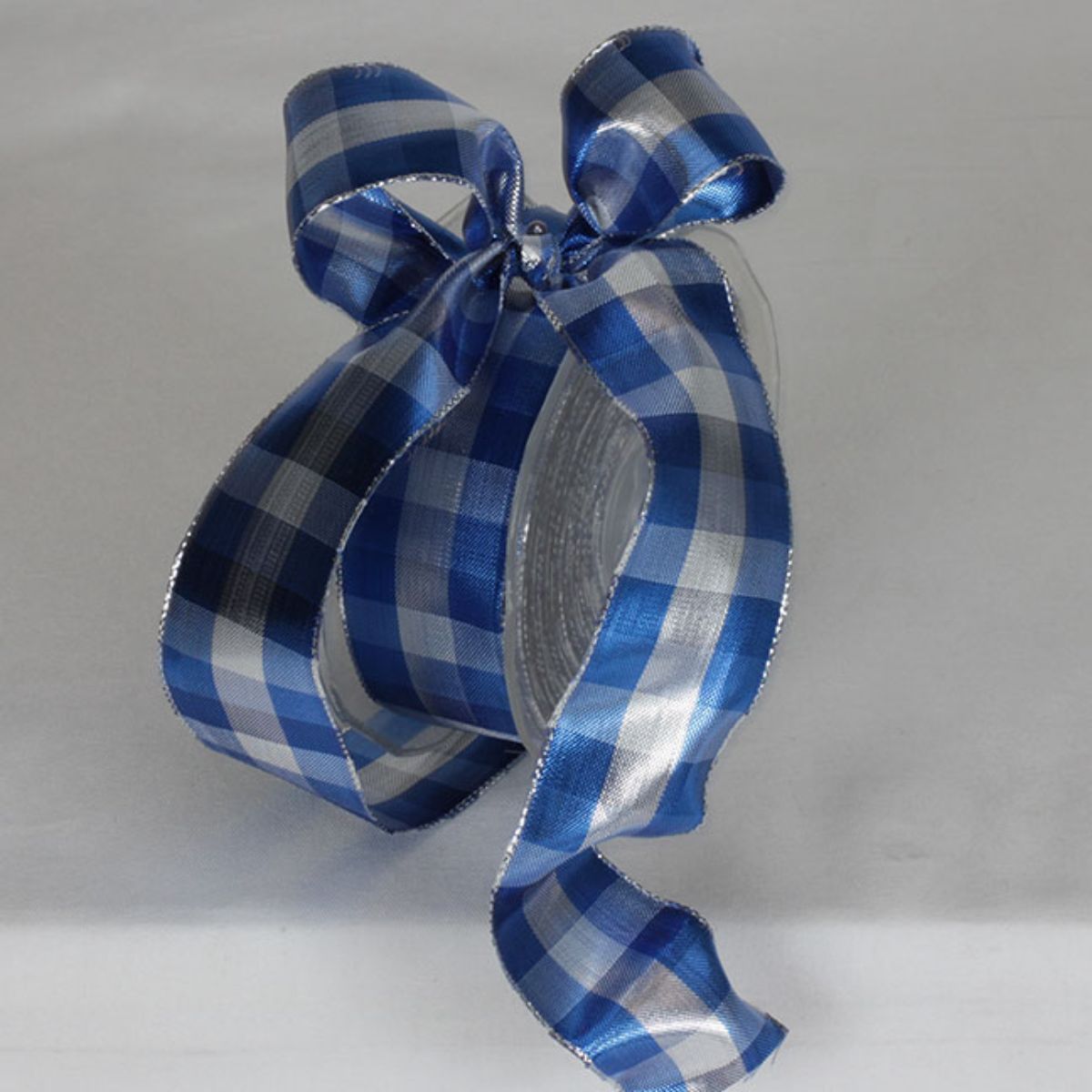 The Ribbon People Silver and Blue Checkered French Wired Craft Ribbon 1.5&#x22; x 27 Yards