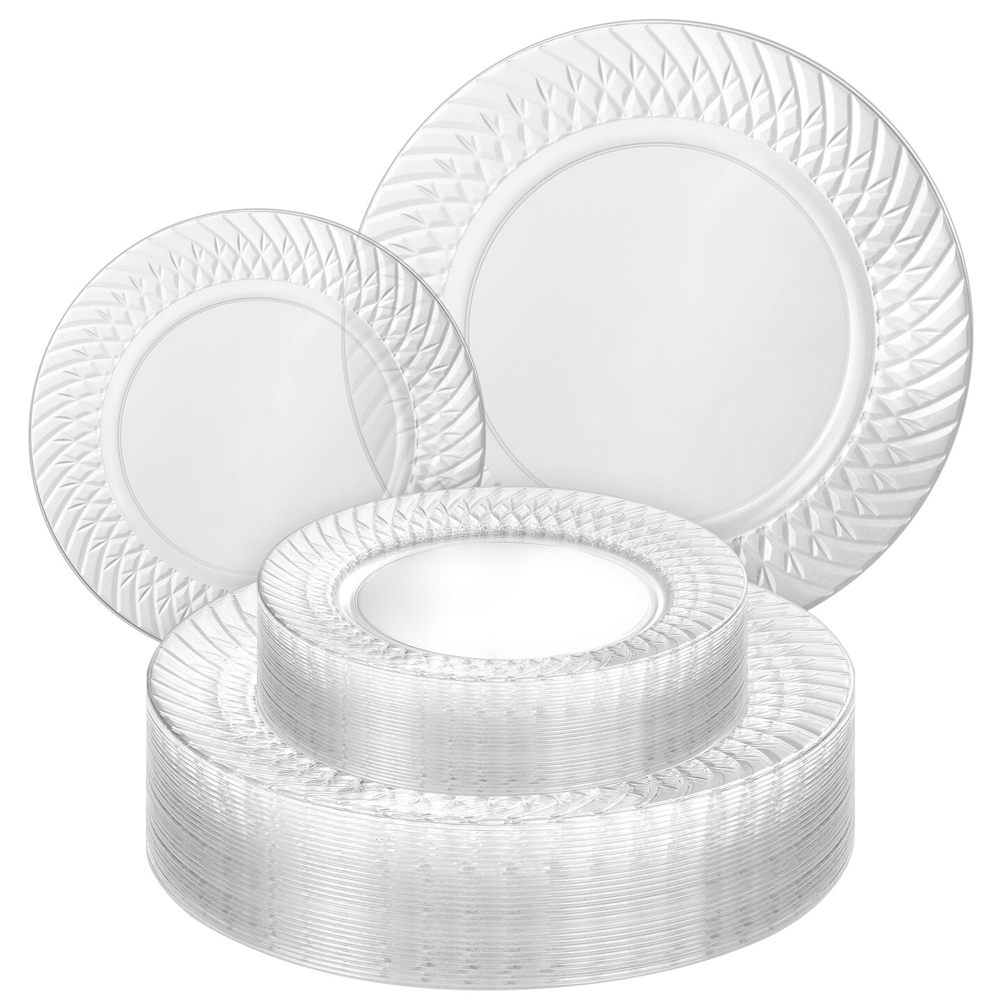 50 Piece 25 Guests Set Clear Plastic Disposable Dinner Plate Sets | 9&#x22; Dinner &#x26; 6.25&#x22; Dessert Plates