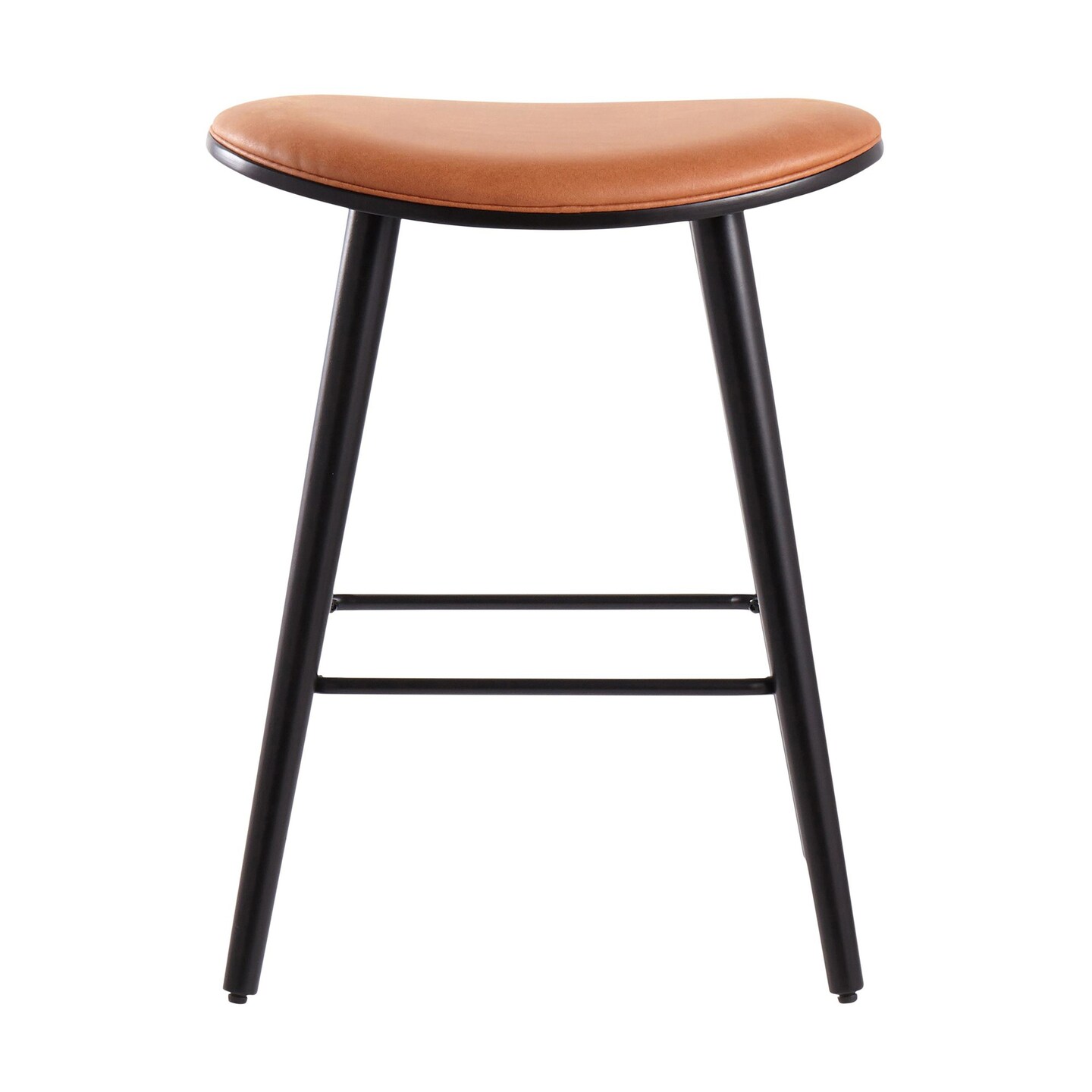 Saddle 26" Contemporary Counter Stool in Wood and Faux Leather with Metal - Set of 2
