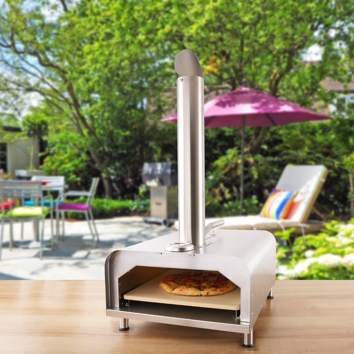 Contemporary Home Living 32&#x22; Stainless Steel Wood Fired Outdoor Pizza Oven
