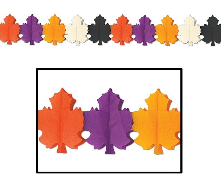 Beistle Club Pack of 12 Multi-Colored Designer Fall Leaf Tissue Garland Party Decorations 12&#x27;