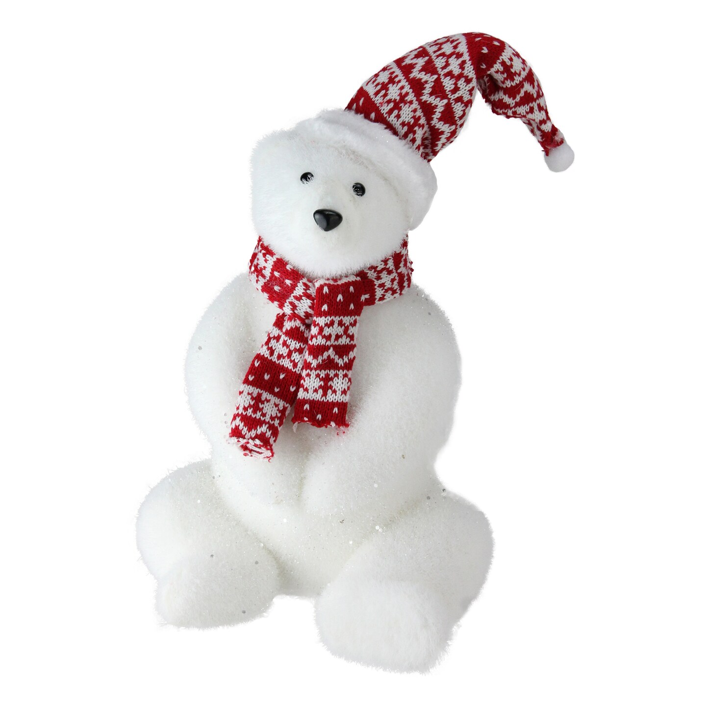 Northlight Glitter Polar Bear in Nordic Hat and Scarf Christmas Decor - 17&#x22;