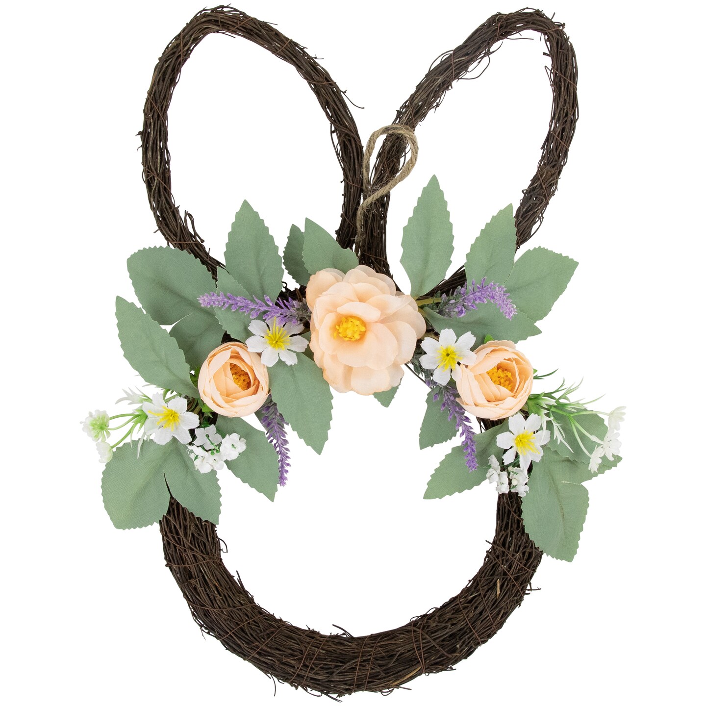 Northlight 15&#x22; Bunny Ears Floral Easter  Twig Wreath