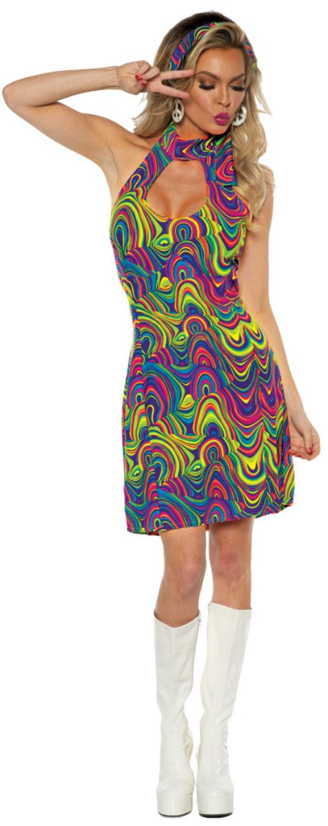 The Costume Center Vibrantly Colored 1970's Glow Adult Women's Halloween Costume - Extra Large