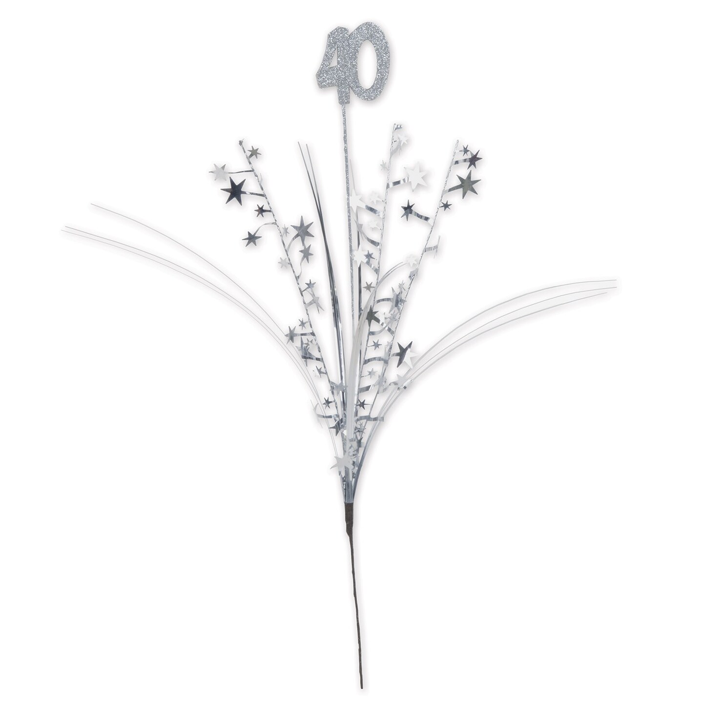 Beistle Pack of 12 Silver Glittered '40' Metallic Star Birthday Sprays 23"